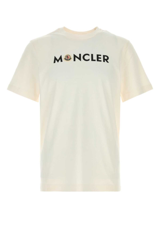 Хлопковая футболка цвета слоновой кости, многоцветная, MONCLER (L20918C0005189B8Q)