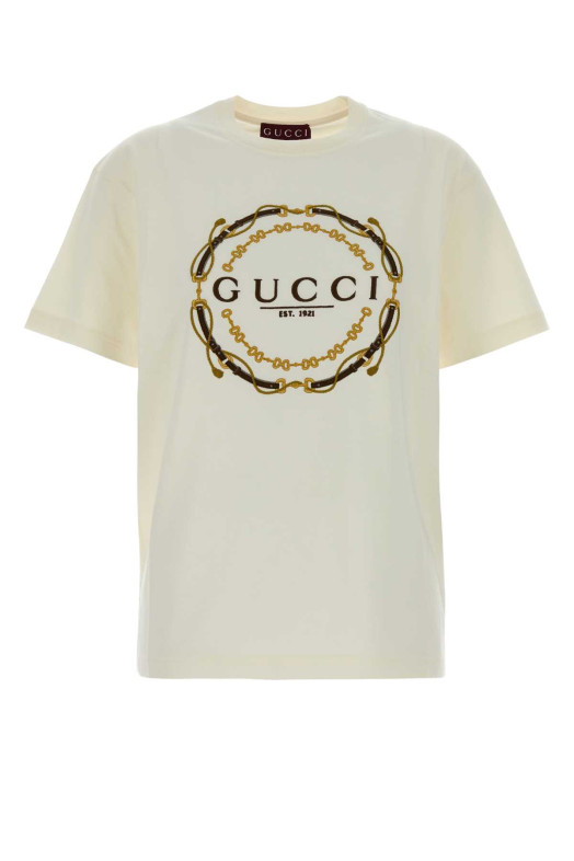 Бавовняна футболка оверсайз кольору слонової кістки GUCCI (837959XJHQY)