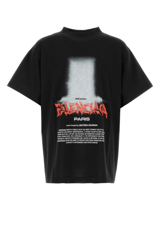 Чорна бавовняна футболка оверсайз, чорна, BALENCIAGA (850345TUVO4)