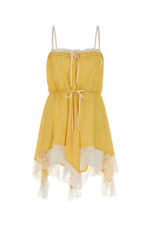 Yellow silk mini dress SAINT LAURENT (858265Y7J19)