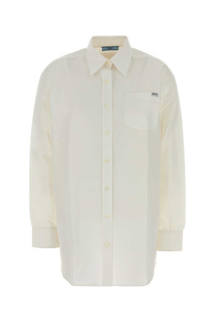 White linen blend shirt Black PRADA (P448JSOOO189C)