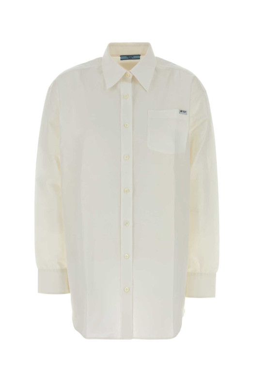 White linen blend shirt Black PRADA (P448JSOOO189C)