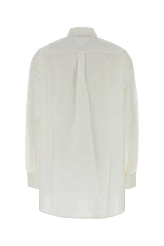 White linen blend shirt Black PRADA (P448JSOOO189C)