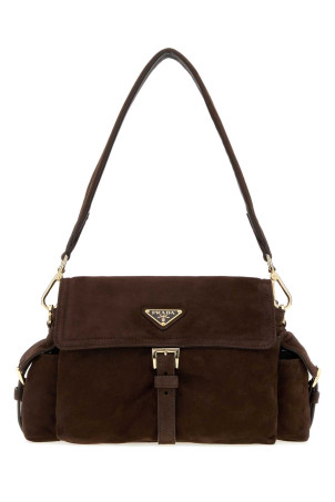 Dark brown suede shoulder bag PRADA (1BD394VNOO008)
