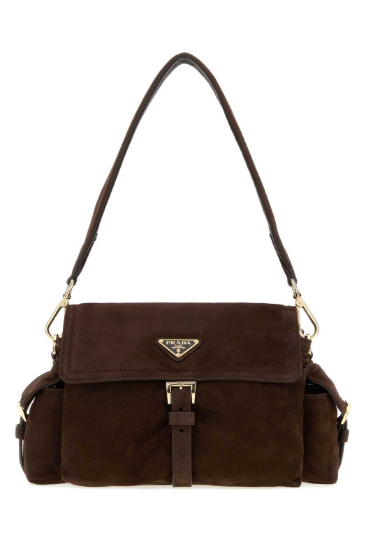 Dark brown suede shoulder bag PRADA (1BD394VNOO008)