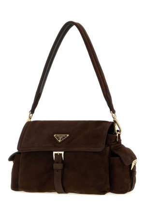 Dark brown suede shoulder bag PRADA (1BD394VNOO008)