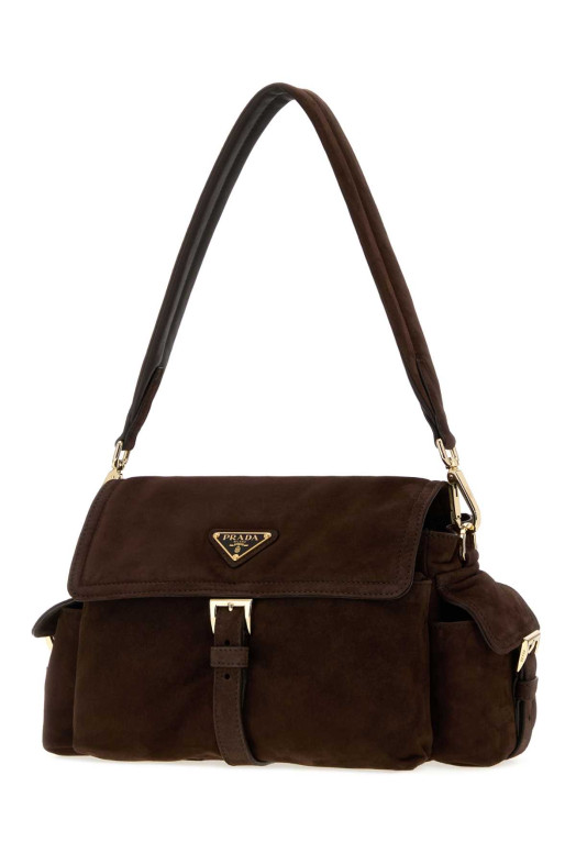Dark brown suede shoulder bag PRADA (1BD394VNOO008)