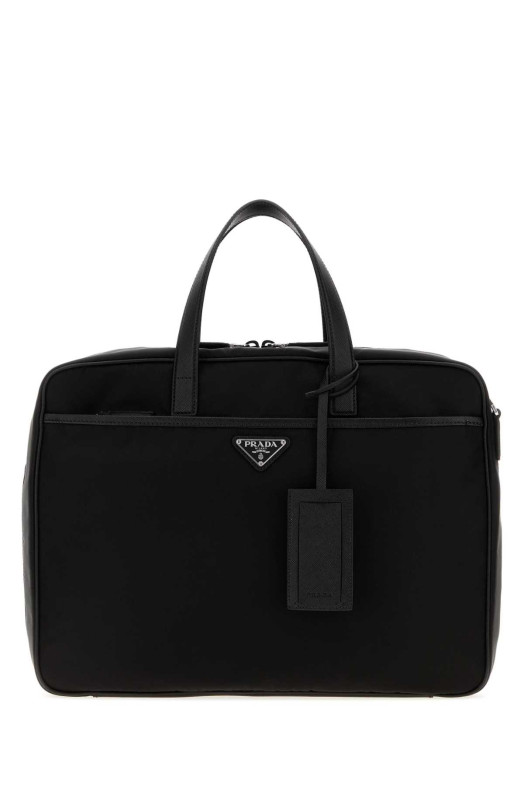 Black canvas briefcase Black PRADA (2VE0292DMH)