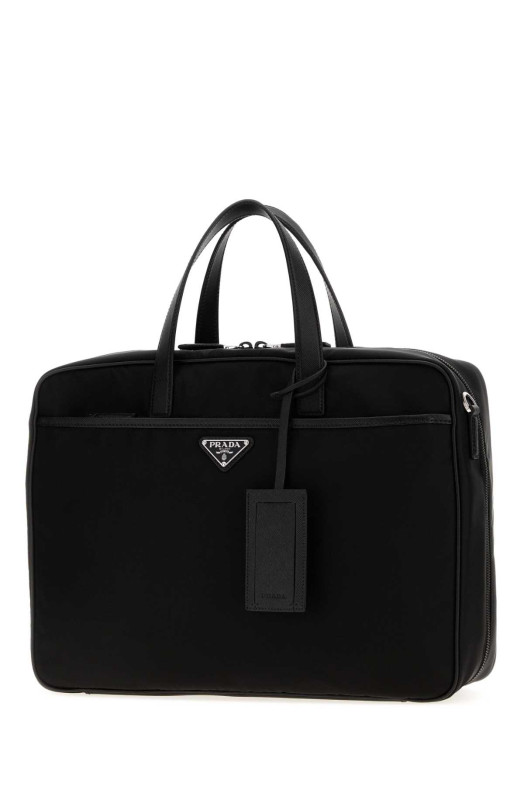 Black canvas briefcase Black PRADA (2VE0292DMH)