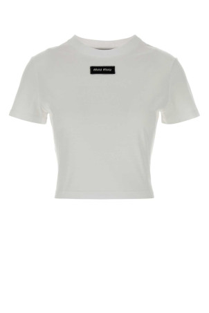 White cotton t-shirt Black MIU MIU (MJNA45SOOO6398)