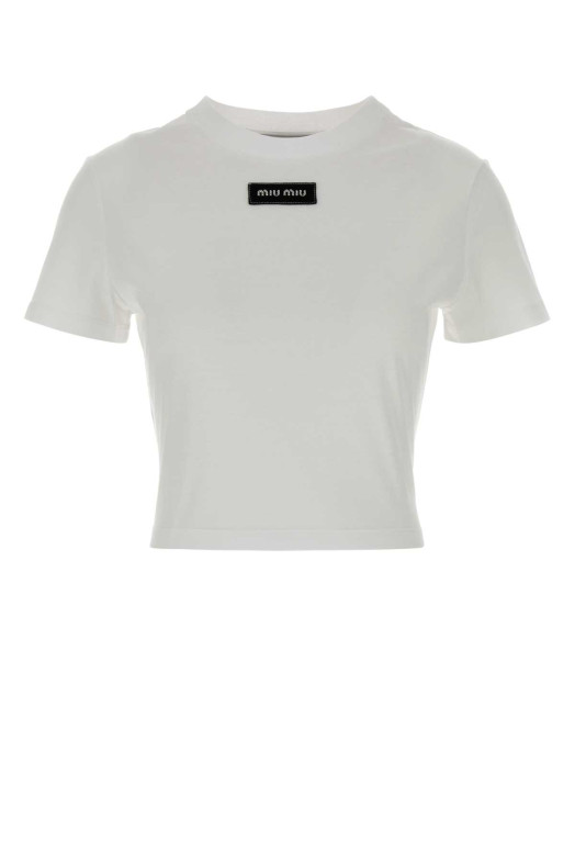 White cotton t-shirt Black MIU MIU (MJNA45SOOO6398)