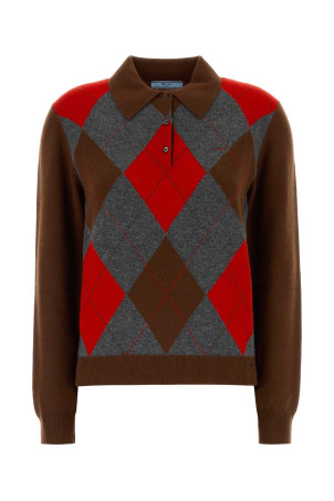 Brown cashmere polo shirt PRADA (P24G3PSOOO6519)