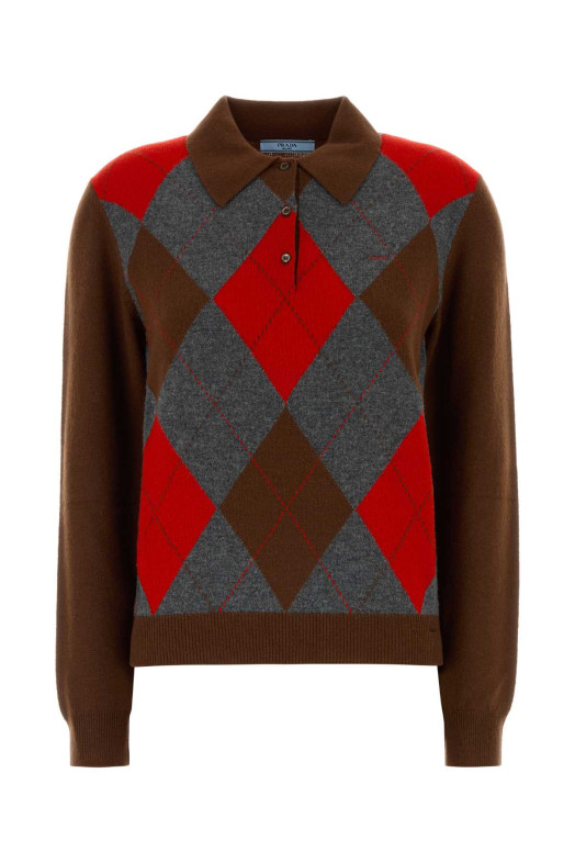 Brown cashmere polo shirt PRADA (P24G3PSOOO6519)