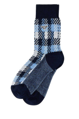 Embroidered stretch cotton socks Blue PRADA (66557SOOO15C4)