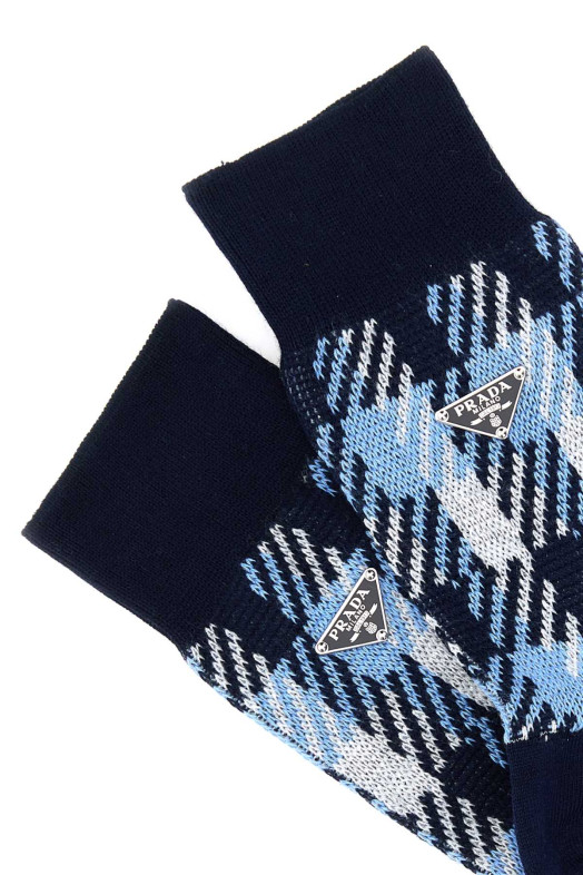 Embroidered stretch cotton socks Blue PRADA (66557SOOO15C4)