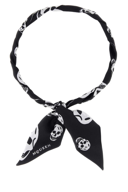 Printed silk foulard Black and white ALEXANDER MCQUEEN (8575533001Q)