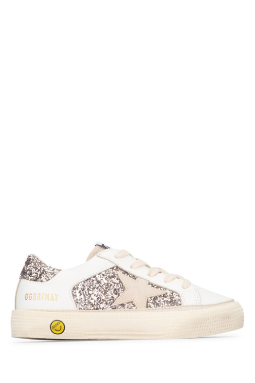 MAY: Детские ботинки Golden Goose с верхом из кожи и блестками, замшевой звездочкой и блестками H (GYF00715F005321) GOLDEN GOOSE KIDS