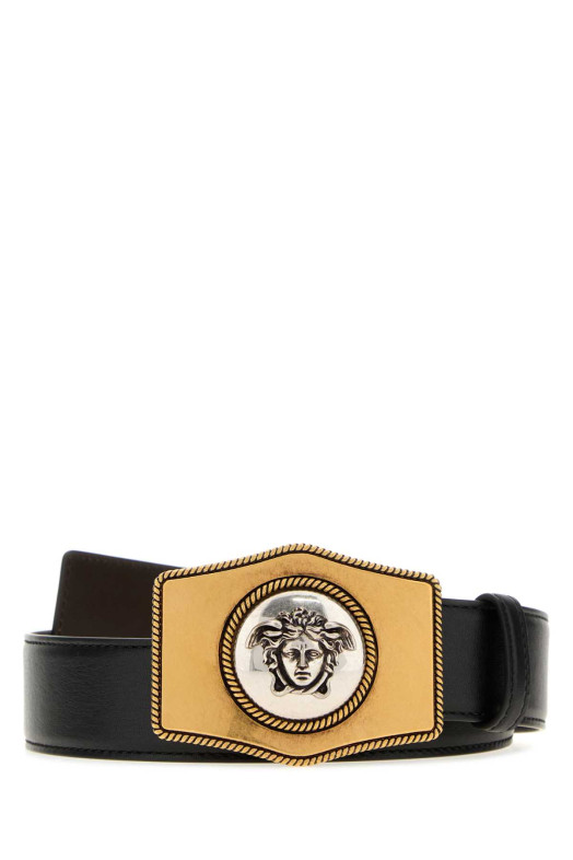 Черный кожаный ремень VERSACE (1024409DVTP1)
