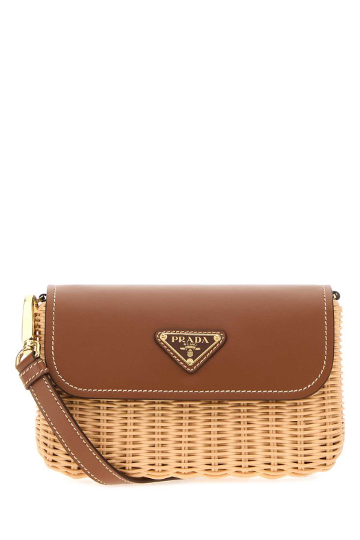 Two-tone wicker and leather crossbody bag PRADA (1BD4102CYF)