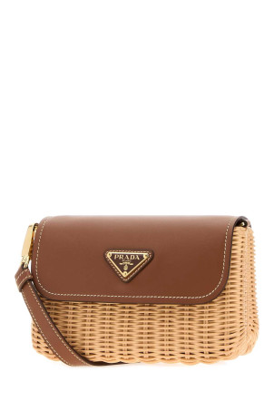 Two-tone wicker and leather crossbody bag PRADA (1BD4102CYF)