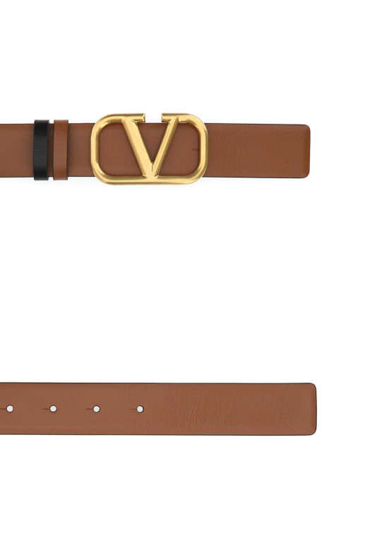 Двусторонний ремень из коричневой кожи с логотипом VLogo Signature от VALENTINO GARAVANI (ZW2T0T15ZFR)