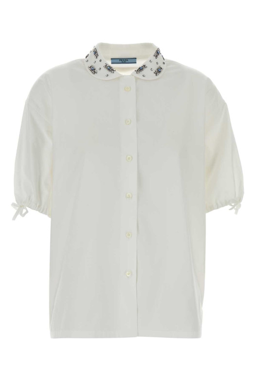 Біла сорочка з попліну, чорна, PRADA (P450IRSOOO17DG)