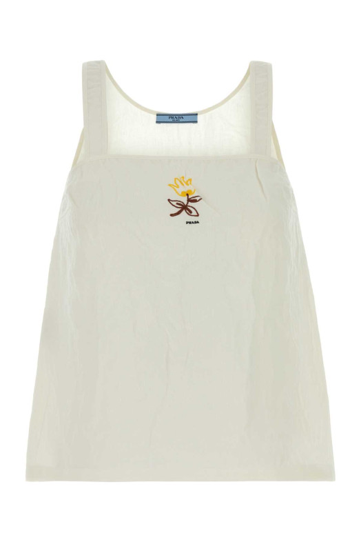 Белая льняная блузка черного цвета от PRADA (P913ORSOOO122G)