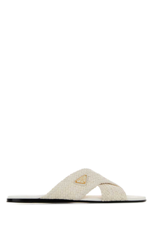 Білі шкіряні тапочки PRADA (1XX805F005034)