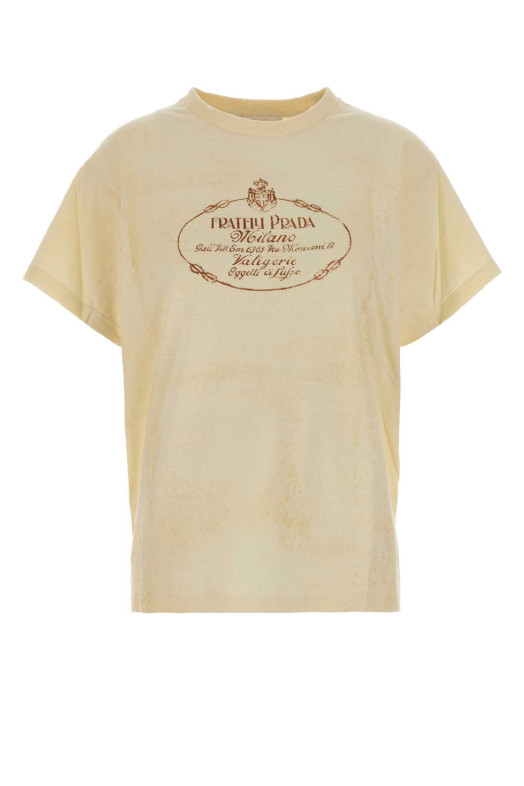 Бавовняна футболка PRADA кремового кольору (39698SOOO6337)