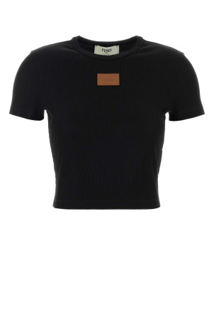 Black stretch cotton t-shirt FENDI (FS8110AW87)