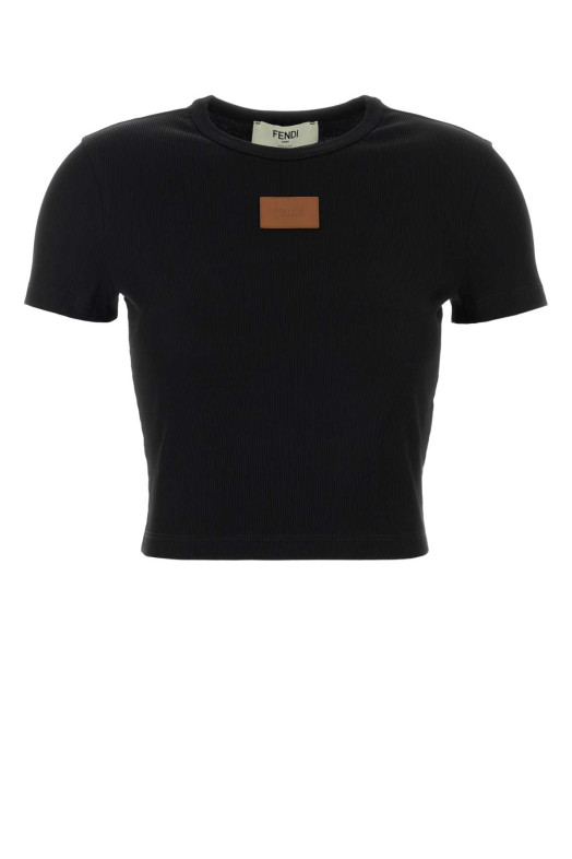 Black stretch cotton t-shirt FENDI (FS8110AW87)