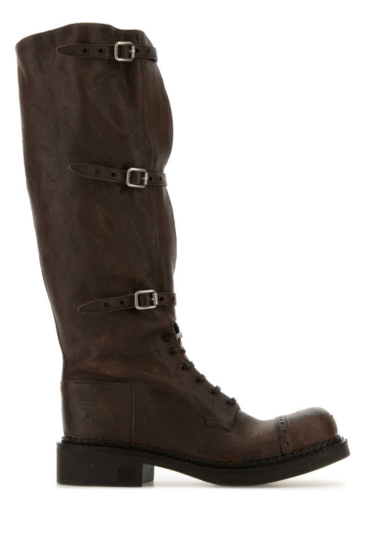 Brown leather boots MIU MIU (5W315EFG0352KJ)