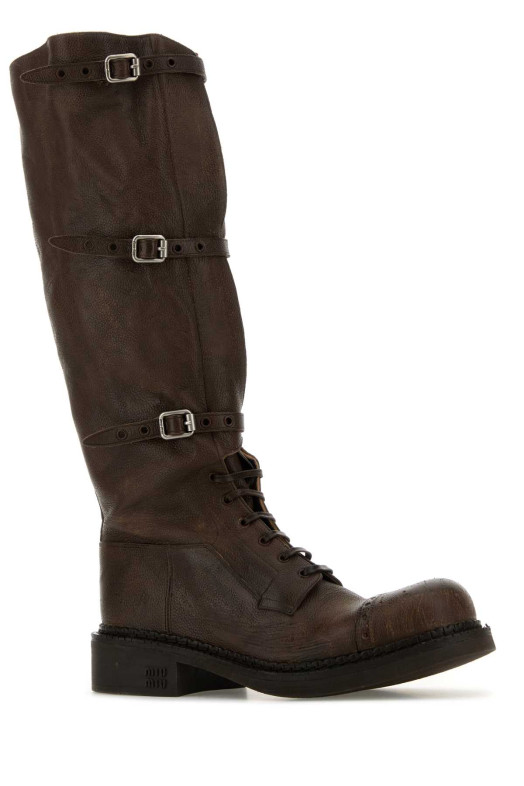 Brown leather boots MIU MIU (5W315EFG0352KJ)