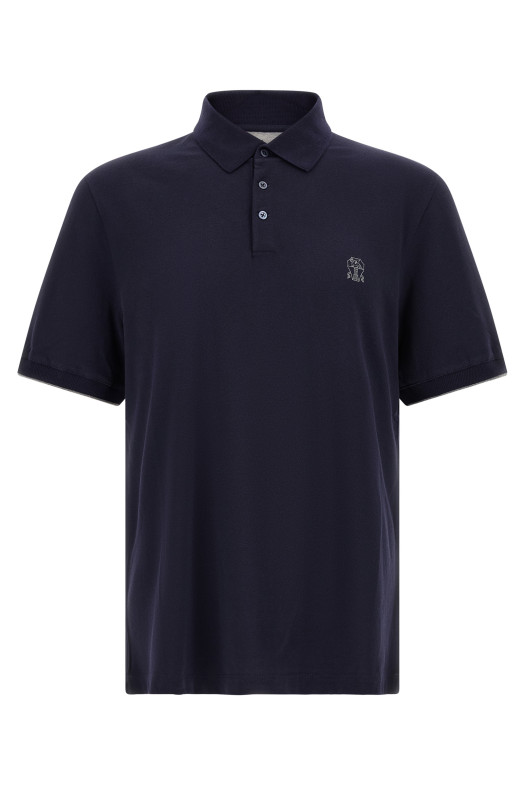 Поло з вишитим логотипом, синє BRUNELLO CUCINELLI ME8548788CD325
