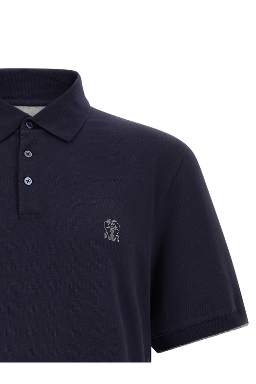 Поло з вишитим логотипом, синє BRUNELLO CUCINELLI ME8548788CD325
