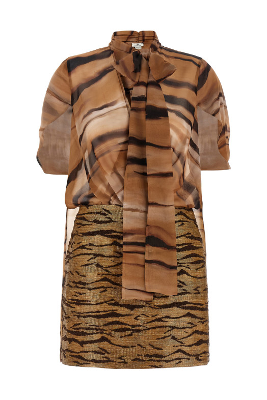 Платье с животными, коричневое ELISABETTA FRANCHI AB95662E2470