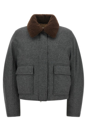 Shearling collar cropped jacket  Gray