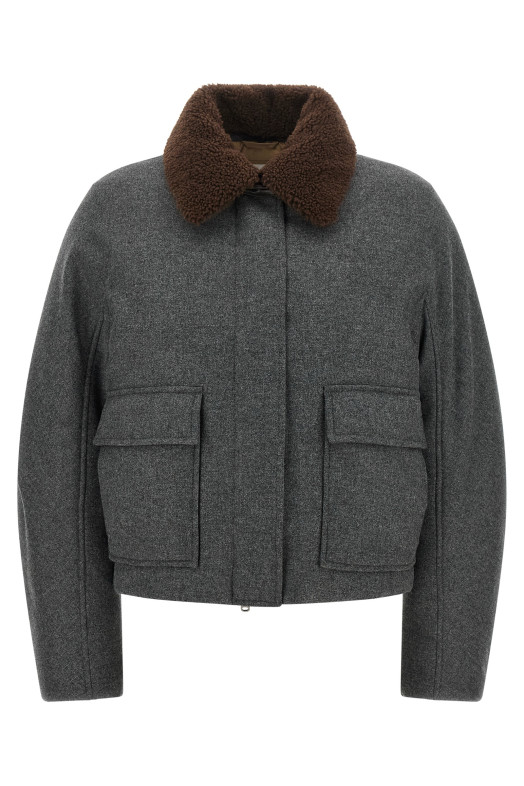 Shearling collar cropped jacket  Gray