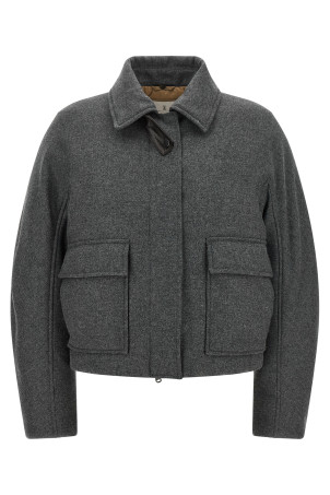 Shearling collar cropped jacket  Gray