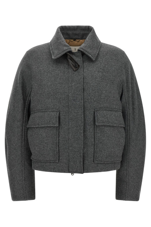 Shearling collar cropped jacket  Gray