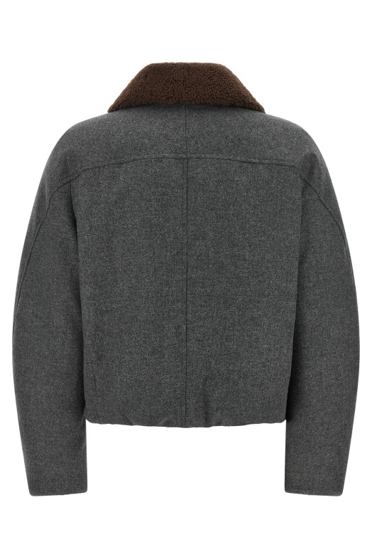 Shearling collar cropped jacket  Gray