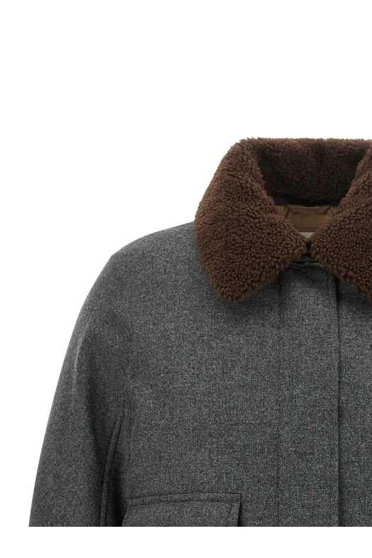 Shearling collar cropped jacket  Gray