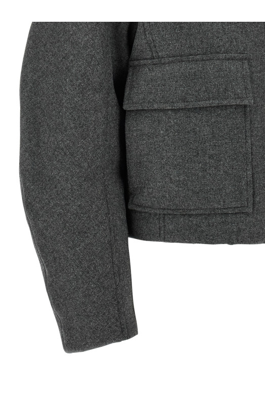 Shearling collar cropped jacket  Gray