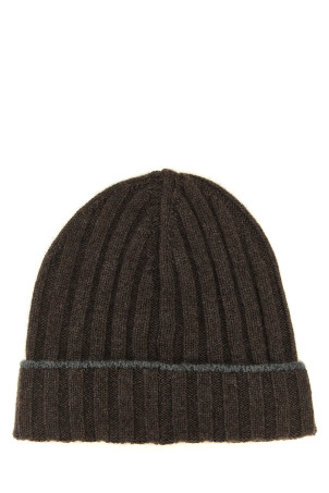 Cashmere turn-up beanie  Brown
