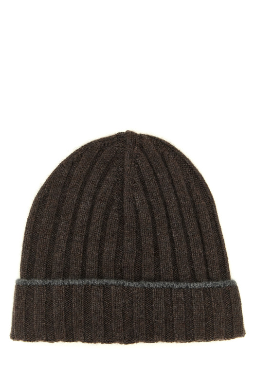 Cashmere turn-up beanie  Brown