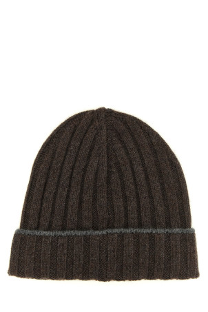 Cashmere turn-up beanie  Brown