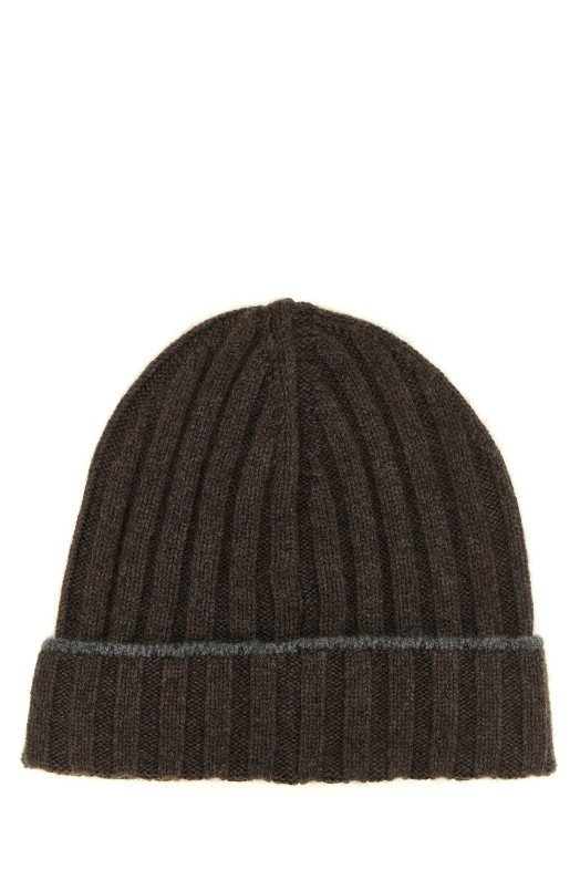 Cashmere turn-up beanie  Brown