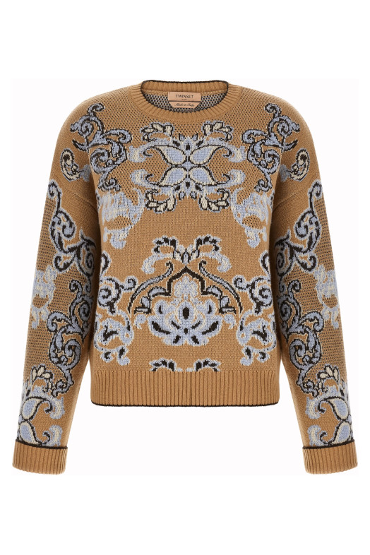 Jacquard wool blend sweater Brown
