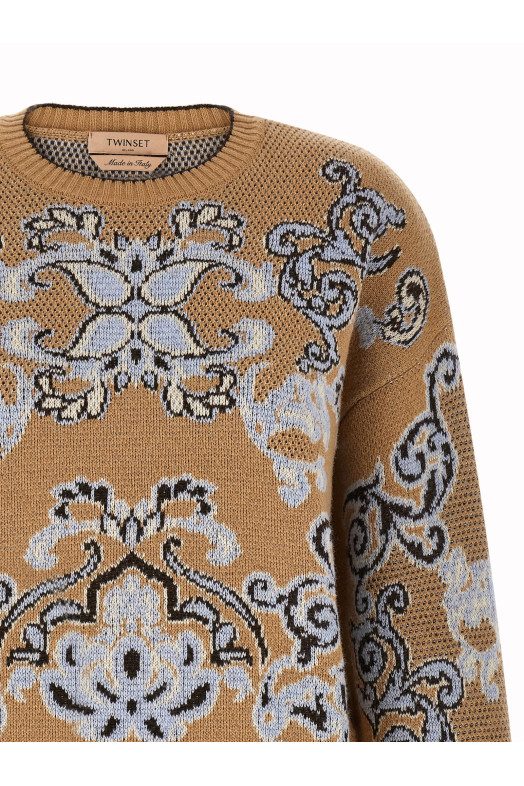 Jacquard wool blend sweater Brown