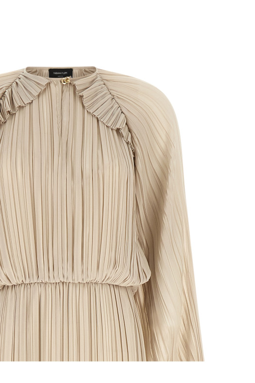 Long pleated dress Beige
